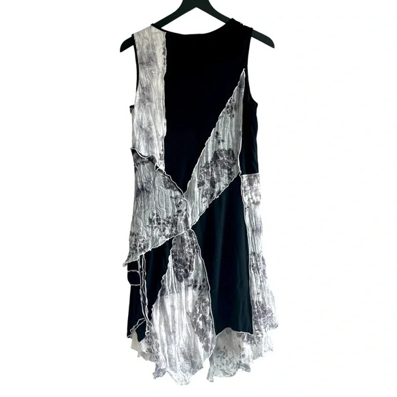 Fleur De Lis Flowy Black/Gray/White Sleeveless Dress, Size Large - Picture 4 of 6